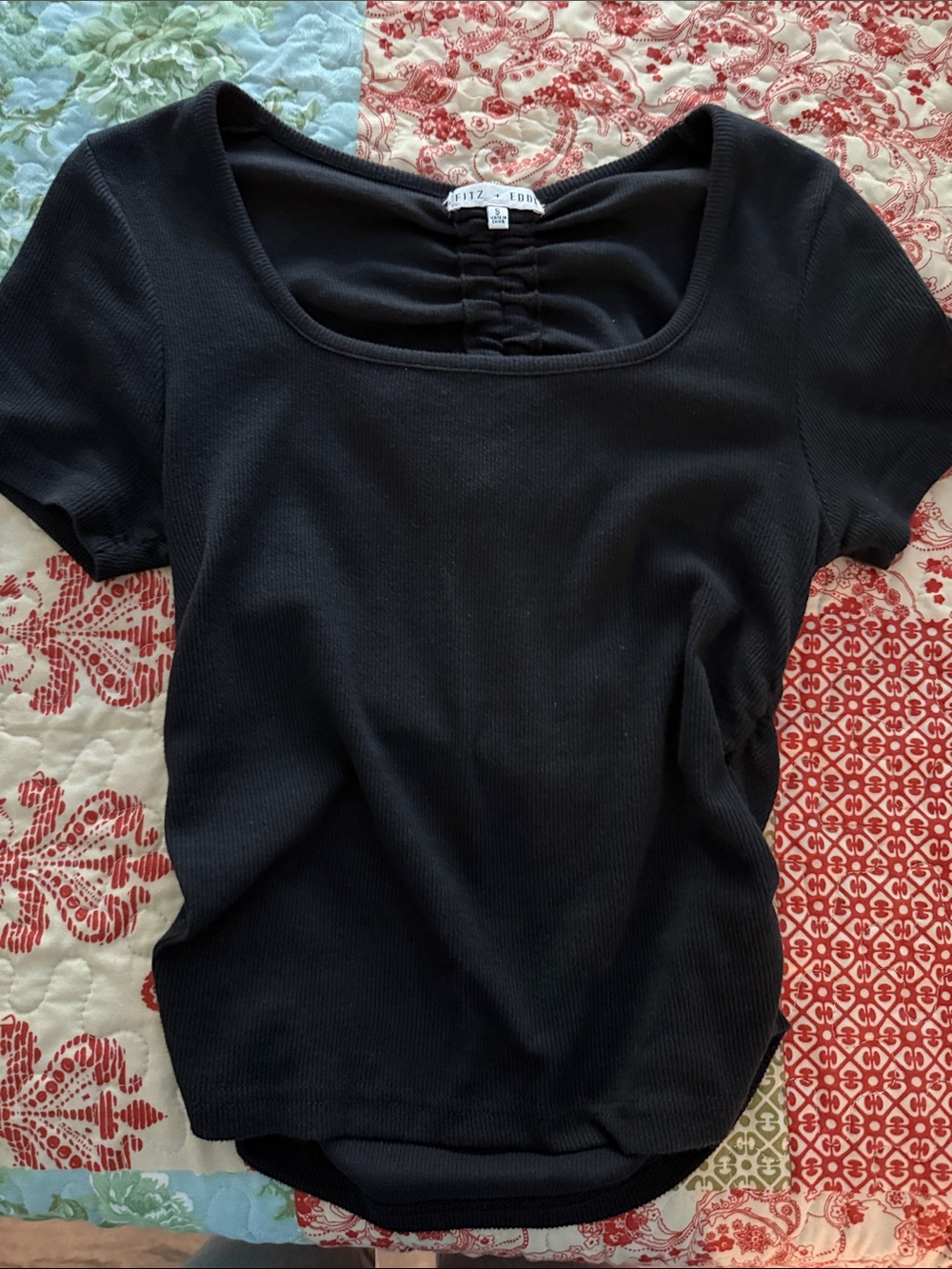BKE Black Scoop Neck Short Sleeve Ribbed Top